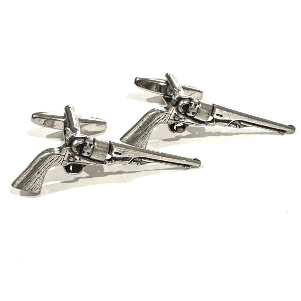 Long Barrel Pistol Cufflinks Cowboy/Western Style | Gun Collector Gift